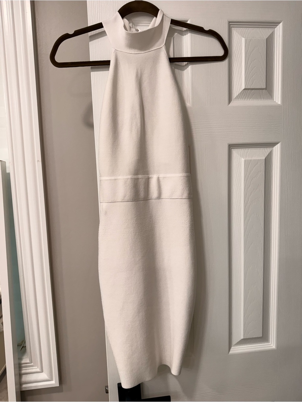GUESS White One-Shoulder Halter Bodycon Dress
